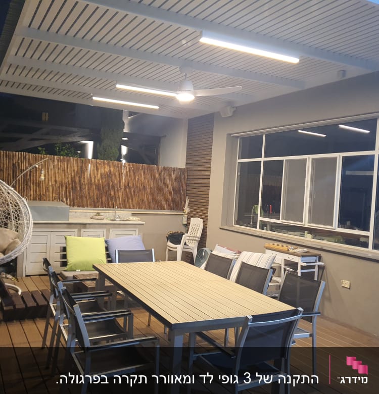 תאורת תקרה חיצונית עם מנורות לד ומאוורר